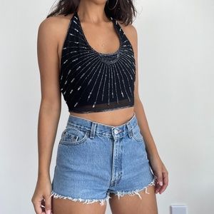 Heart Moon Star Black and Silver Halter Top